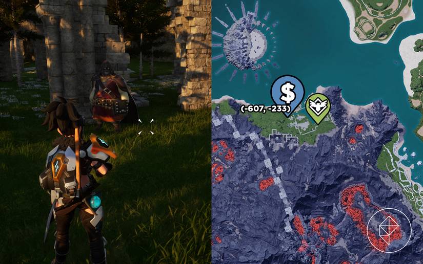 A map showing where to find a Palworld Black Marketeer by some ruins.