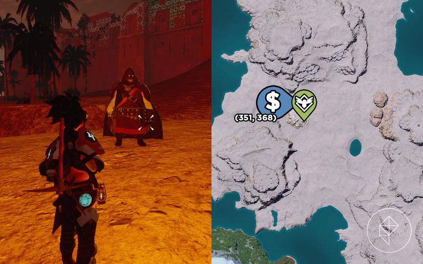 A map showing where to find a Palworld Black Marketeer outside of Duneshelter.