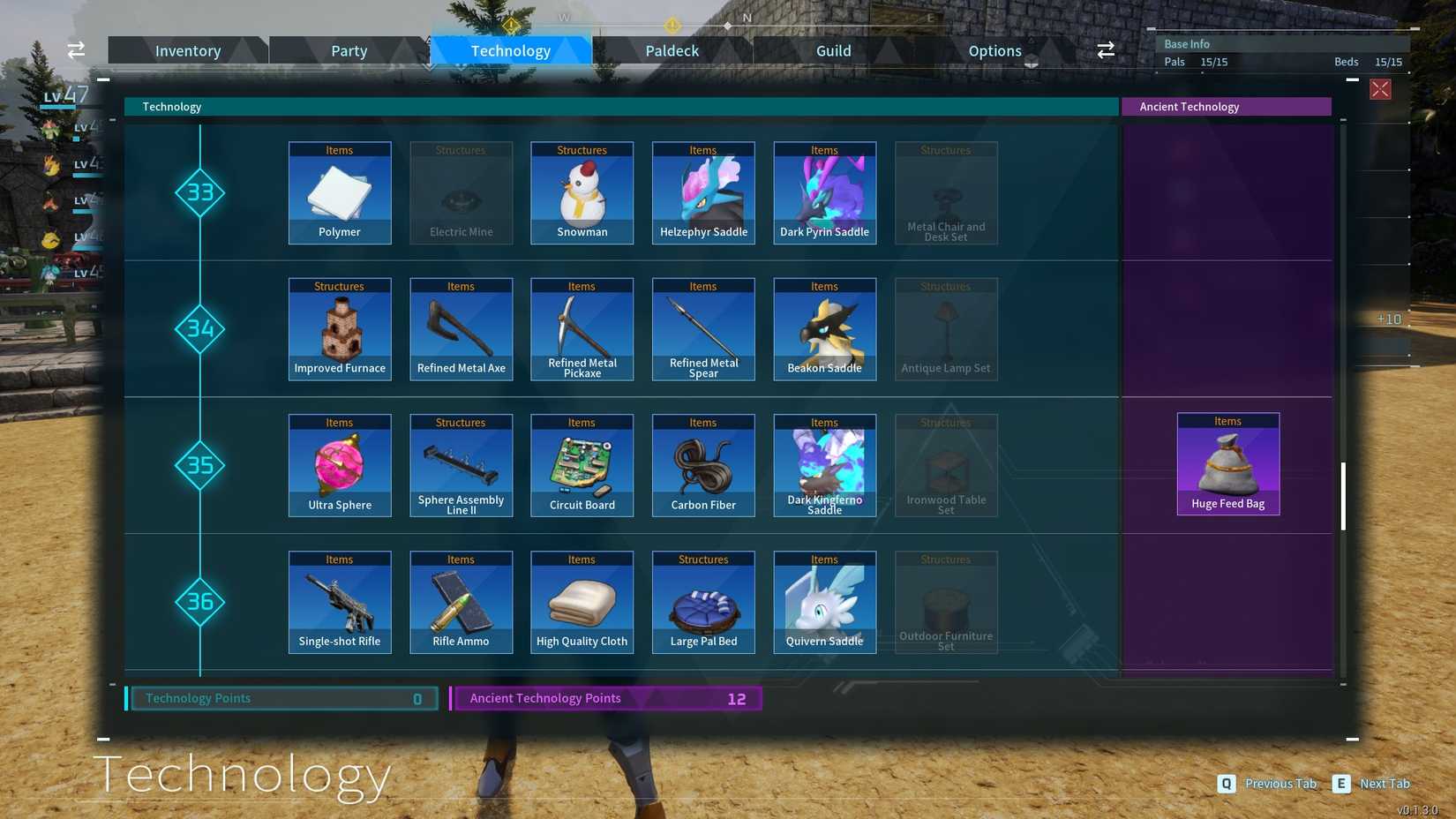Pal Typing Tree Palworld Technology tree Pal equip unlock list