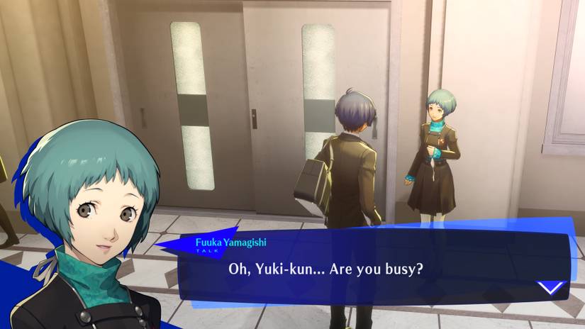 The main Persona 3 Reload hero talks to Fuuka to advance the priestess social link in P3R.