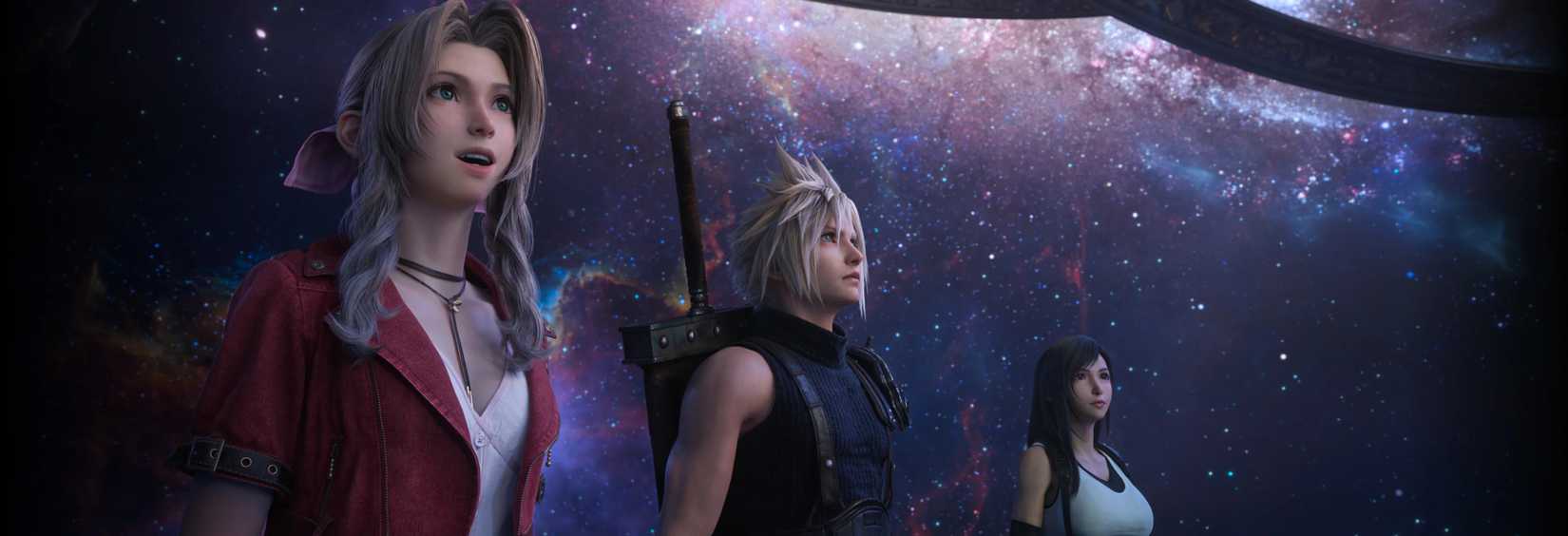 Cloud, Aerith, and Tifa gazing at the sky