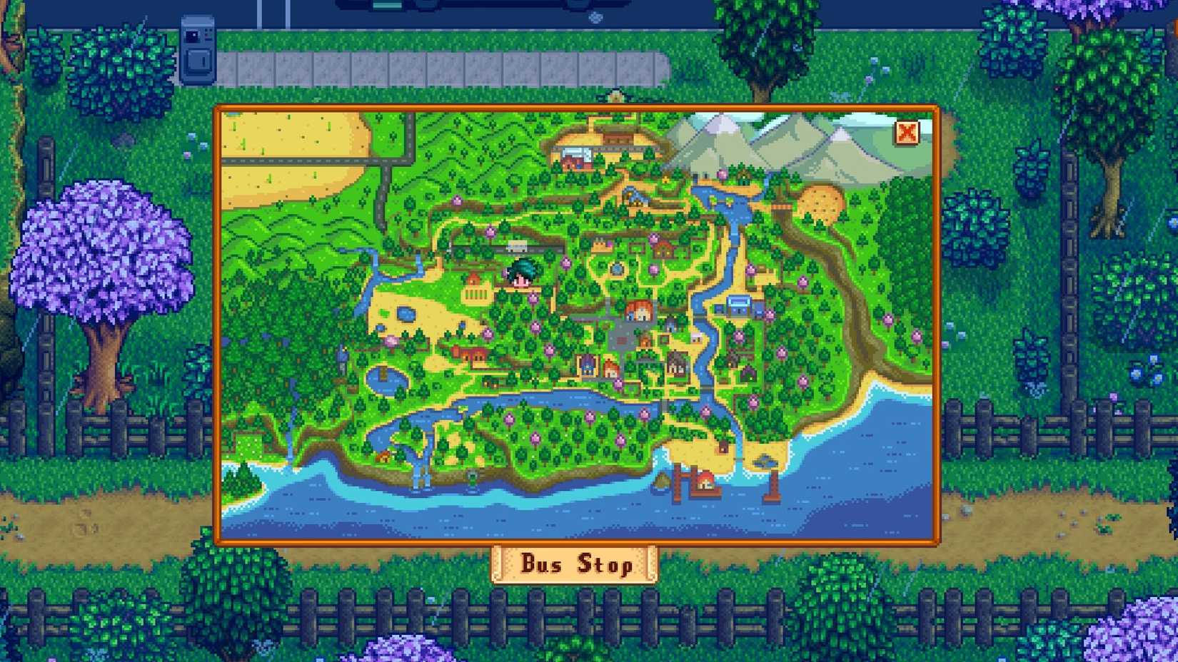 แผนที่โลกหลังจาก Starday Valley 1.6 ปรับใช้ตัวละครของผู้เล่นใกล้กับสถานีรถบัส