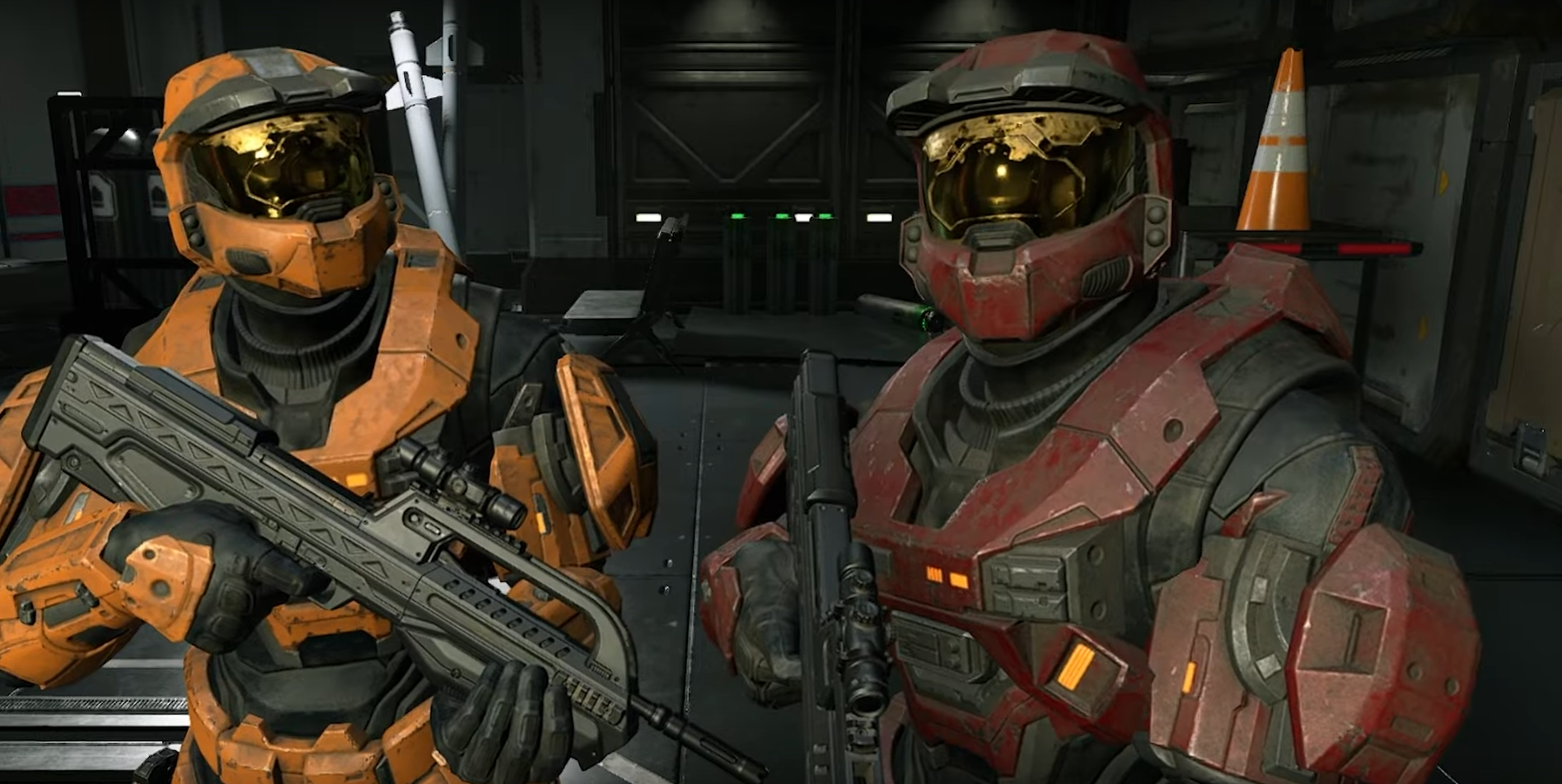 Griff and Simmons from Red vs Blue, filmed inside of Halo with traditional Spartan character models