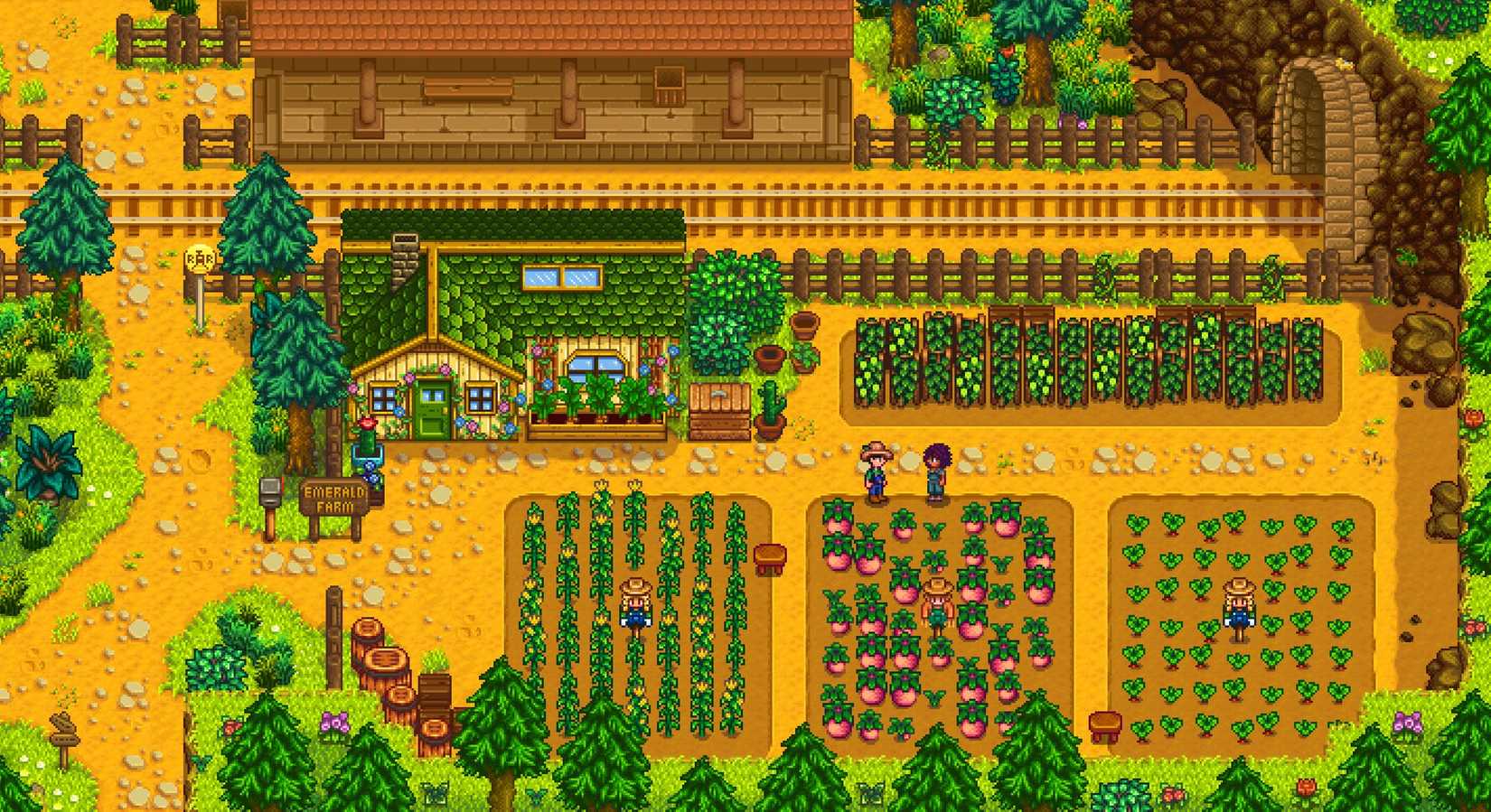 An image of the Stardew Valley Expanded mod that shows a giant farm using the base game of Stardew Valley.