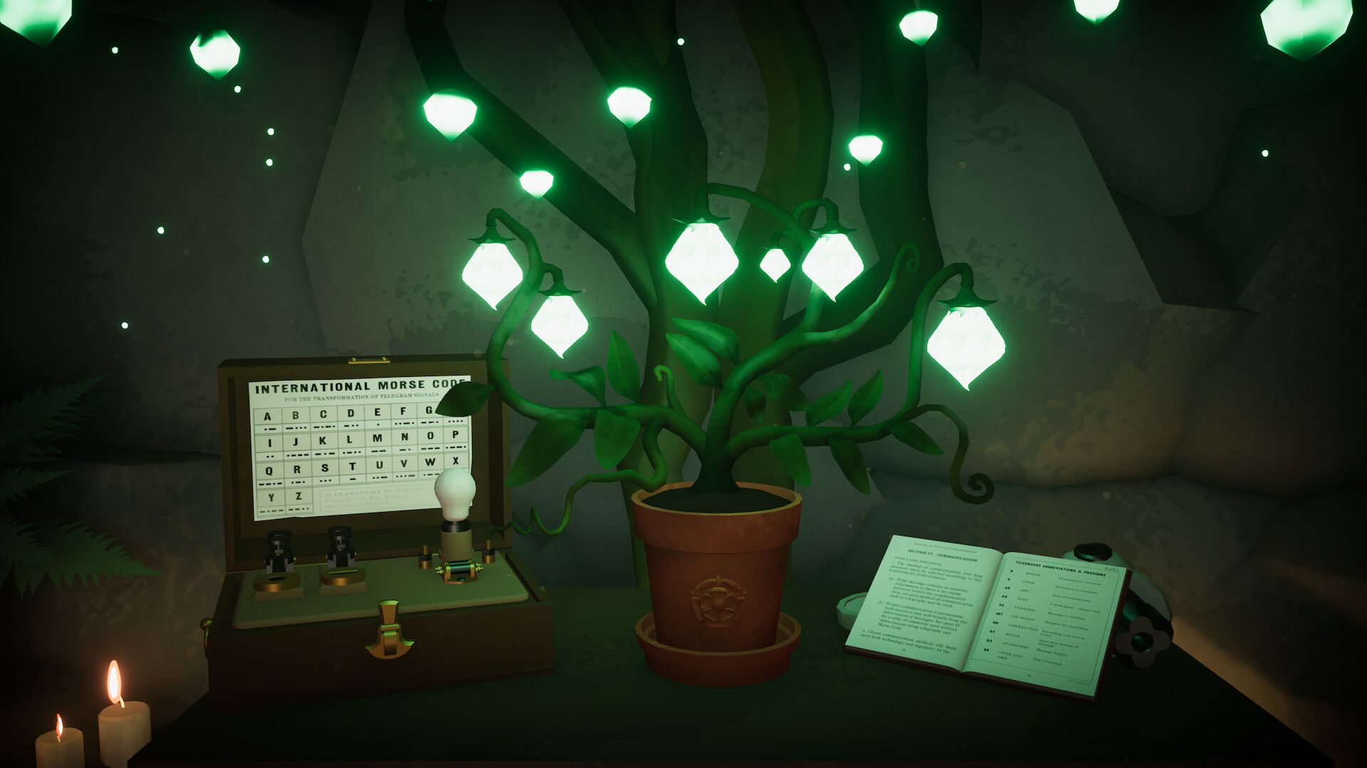 A glowing plant growing in a cave in Botany Manor.