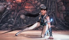 Zelda: Ocarina of Time Is Getting Some Serious Competition on Switch 2 Next Week 60 Eve, the protagonist of Stellar Blade, strikes a superheroic pose in a white vinyl jumpsuit, her long metal sword at her side and her long black ponytail swinging behind her