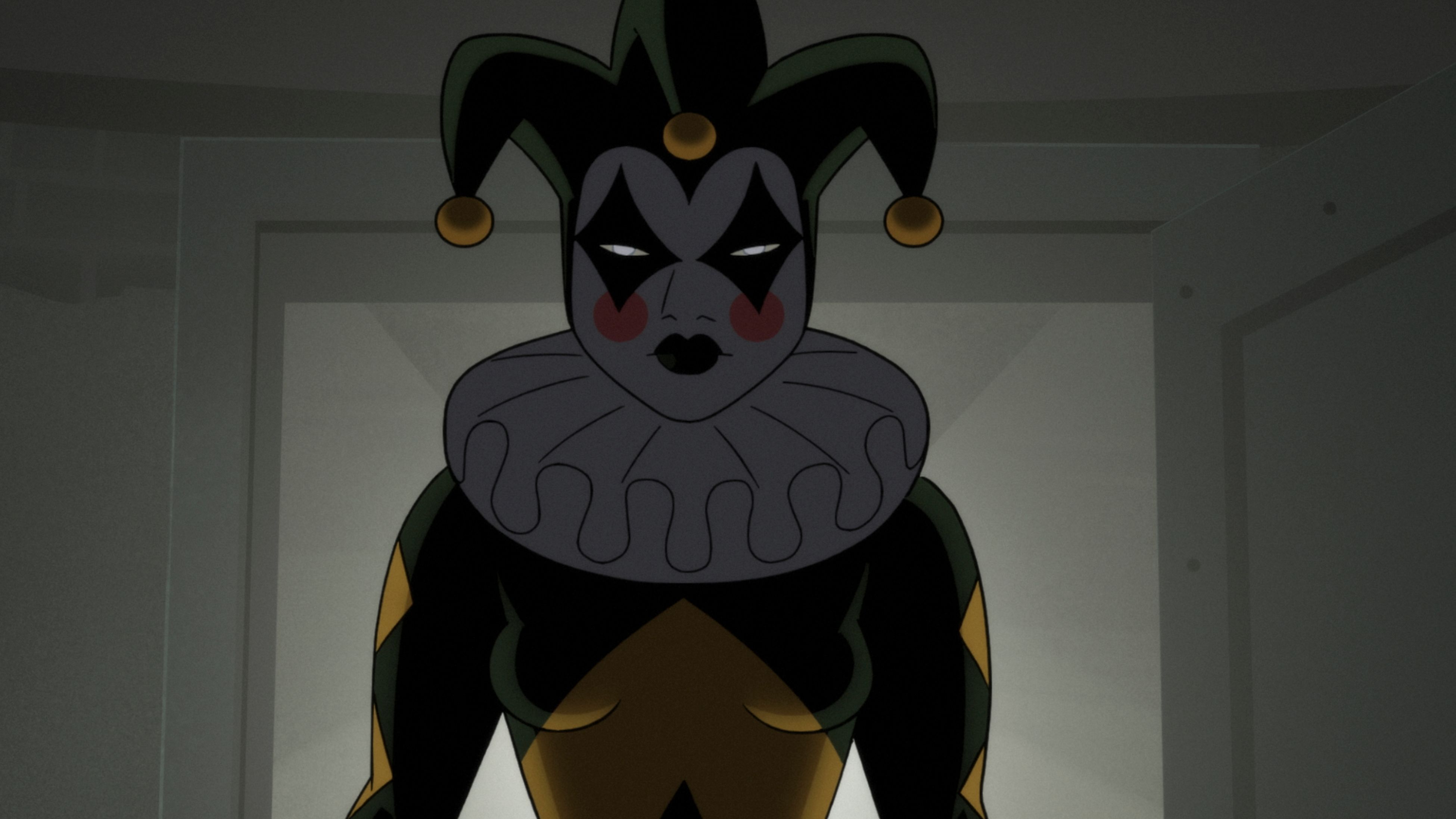 A sinister, jester-inspired Harley Quinn.