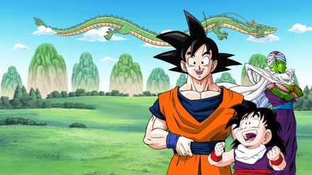 Dragon Ball Z heroes Gohan, Piccolo, and Goku standing with a dragon flying behind them