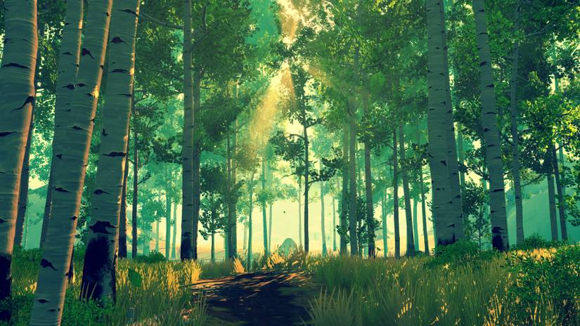 Firewatch - green forest of birch trees