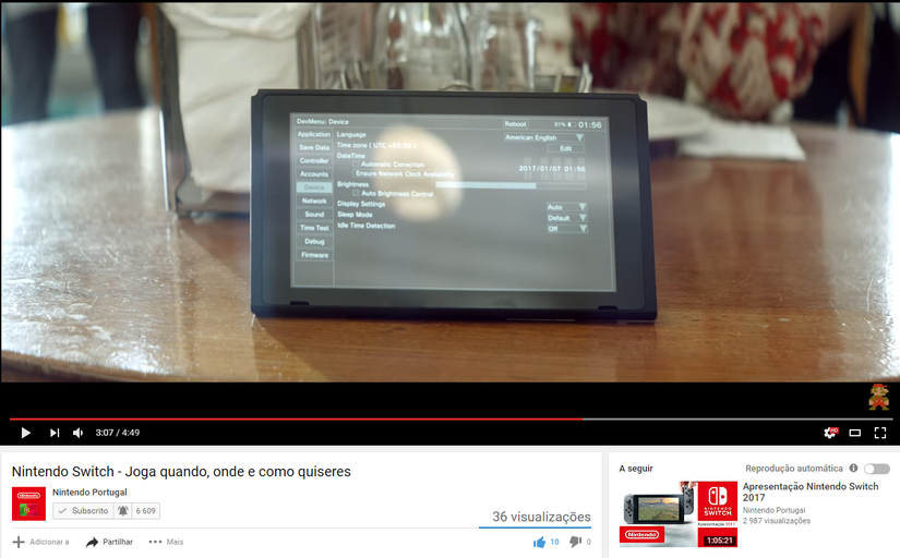 Nintendo Switch ad shows off developer menu by mistake
