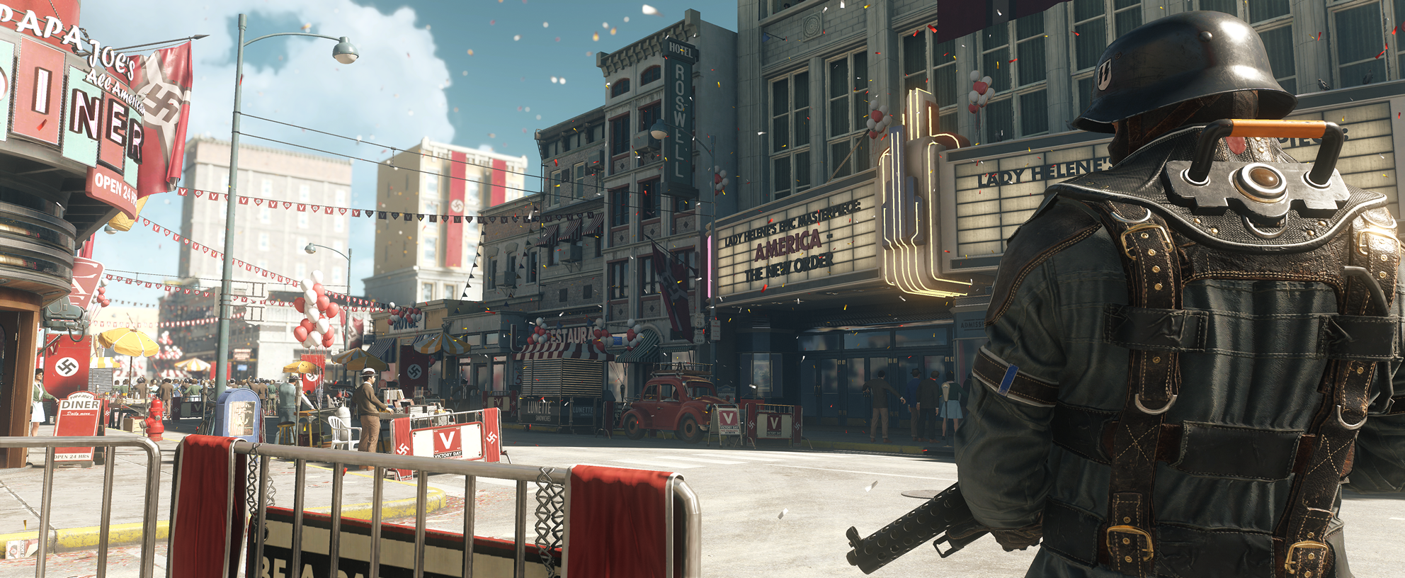 Wolfenstein 2: The New Colossus - Nazi parade down street in Roswell, New Mexico