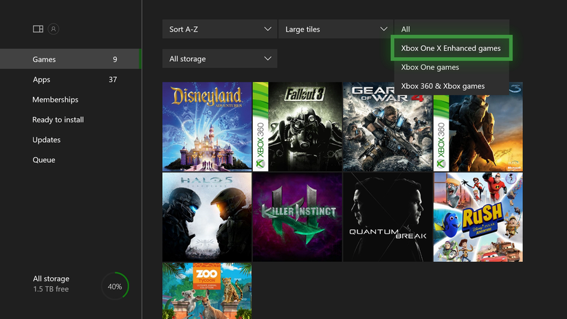 Xbox One X menu highlights enhanced games, but not without issues
