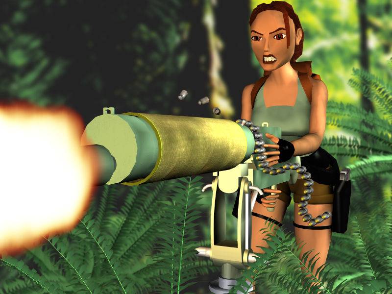 Iconic promotional artwork of Lara Croft from the classic Tomb Raider 2