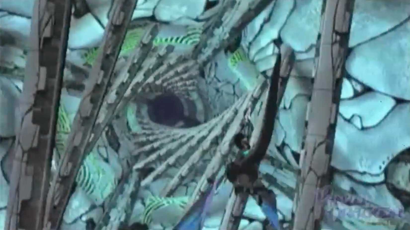 An in-game screenshot from Panzer Dragoon Orta showing the dragon gliding through a tunnel.