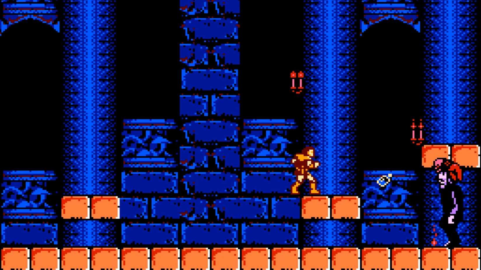 Simon Belmont explores Dracula's castle in the 1986 video game, Castlevania