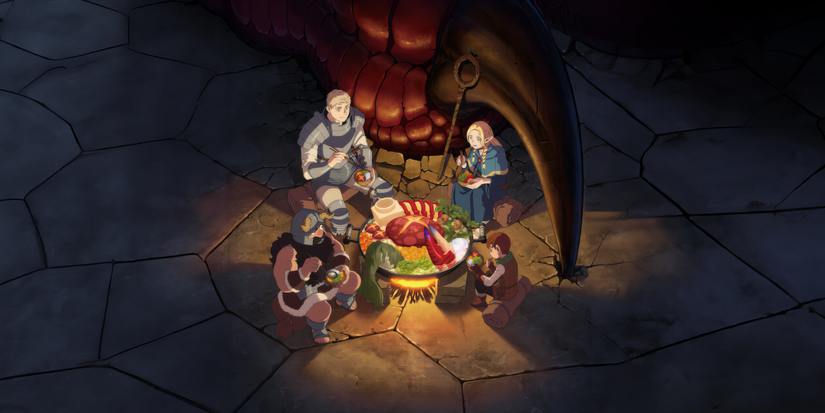 delicious-in-dungeon-party-having-dinner-around-the-bonfire-poster.png