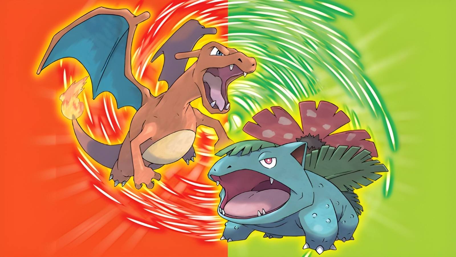 Pokemon FireRed and LeafGreen cover art showing Charizard and Venusaur against a red and green background
