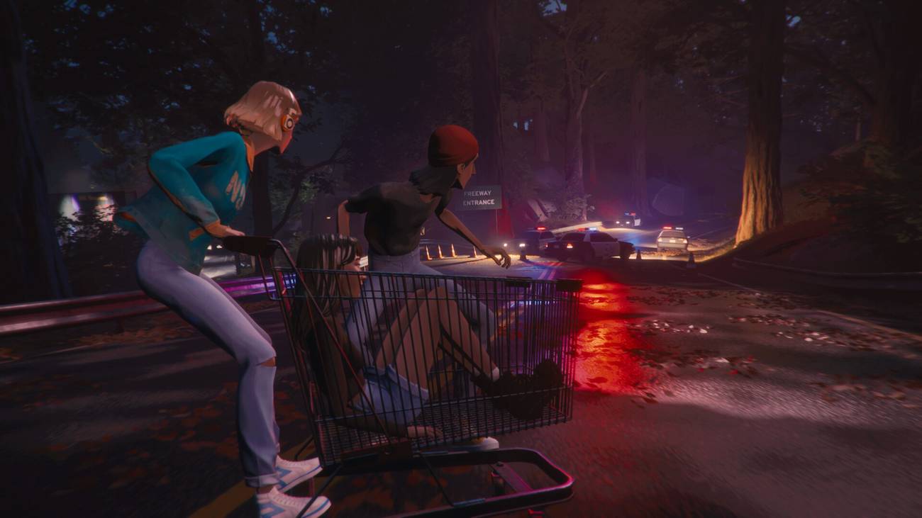 Teens ride a grocery cart near cops in Mixtape.